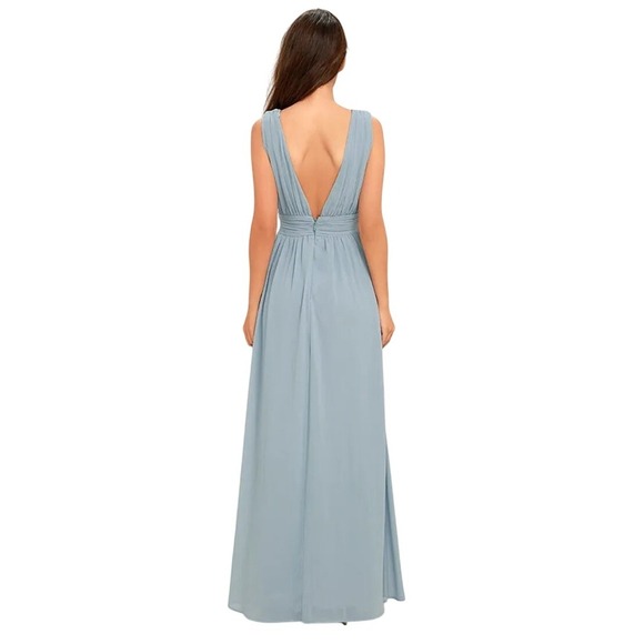 NEW Lulus Heavenly Hues Light Blue Maxi Dress XL High Slit Plunging Double V - Picture 8 of 14